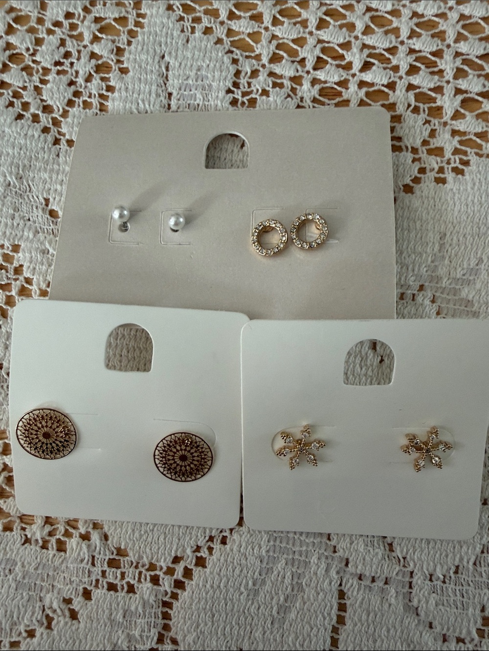 Gold Crystal and Pearl Stud Earring Set - Multi Pair Pack